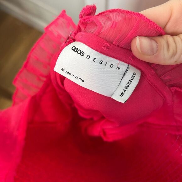 ASOS DESIGN Textured Pleated Shirred Midi Dress Hot Pink size 0 Smocked - Picture 10 of 11